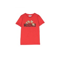 Moschino T-SHIRT ROSSA A MANICA CORTA IN COTONE CON LOGO LETTERING E TEDDY BEAR