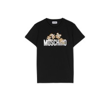 Moschino T-SHIRT NERA A MANICA CORTA IN COTONE CON LOGO LETTERING E TEDDY BEAR 