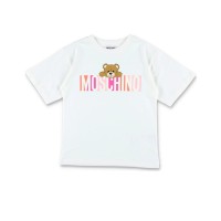 MOSCHINO MAXI T-SHIRT IN COTONE WHITE A MANICA CORTA UNISEX CON LOGO LETTERING E TEDDY BEAR	