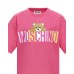 MOSCHINO MAXI T-SHIRT IN COTONE FUCSIA A MANICA CORTA UNISEX CON LOGO LETTERING E TEDDY BEAR