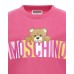 MOSCHINO MAXI T-SHIRT IN COTONE FUCSIA A MANICA CORTA UNISEX CON LOGO LETTERING E TEDDY BEAR