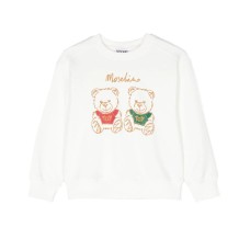 MOSCHINO FELPA UNISEX A GIROCOLLO IN COTONE WHITE CON LOGO LETTERING E TEDDY BEAR