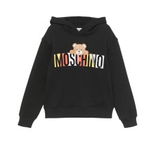 MOSCHINO FELPA CON CAPPUCCIO IN COTONE BLACK UNISEX CON LOGO LETTERING E TEDDY BEAR