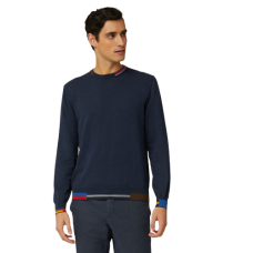 Harmont & Blaine Pullover girocollo in cotone e lana con dettagli a contrasto Blu Navy