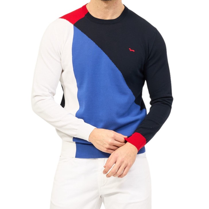 Harmont&Blaine Maglia a girocollo Blu in Crepe di Cotone a righe incrociate