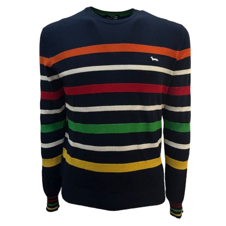 Harmont&Blaine Maglia a girocollo Blu in Crepe di Cotone a righe multicolor