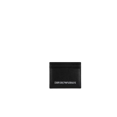 Emporio Armani Portacarte nero in pelle rigenerata stampa saffiano con logo