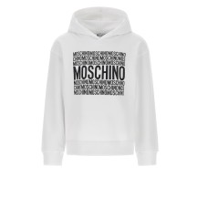 MOSCHINO FELPA CON CAPPUCCIO IN COTONE WHITE UNISEX CON LOGO LETTERING BLACK