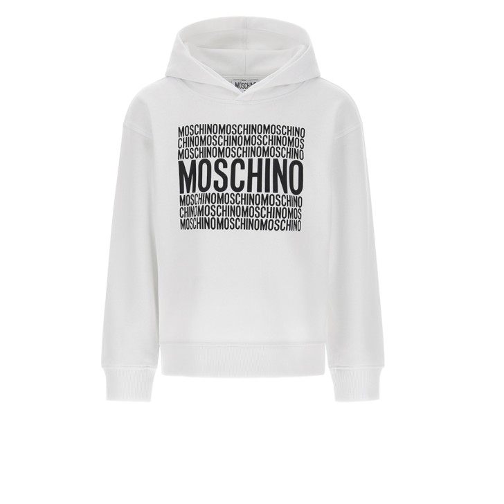 MOSCHINO FELPA CON CAPPUCCIO IN COTONE WHITE UNISEX CON LOGO LETTERING BLACK
