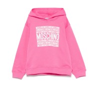 MOSCHINO FELPA CON CAPPUCCIO IN COTONE FUCSIA UNISEX CON LOGO LETTERING WHITE	
