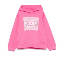 MOSCHINO FELPA CON CAPPUCCIO IN COTONE FUCSIA UNISEX CON LOGO LETTERING WHITE	