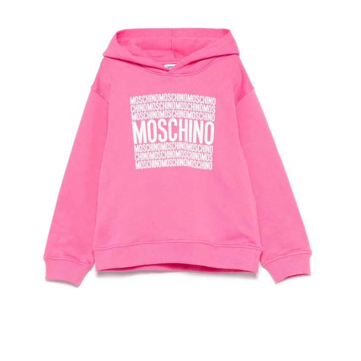MOSCHINO FELPA CON CAPPUCCIO IN COTONE FUCSIA UNISEX CON LOGO LETTERING WHITE	