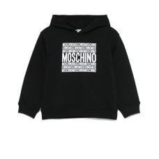 MOSCHINO FELPA CON CAPPUCCIO IN COTONE BLACK UNISEX CON LOGO LETTERING WHITE