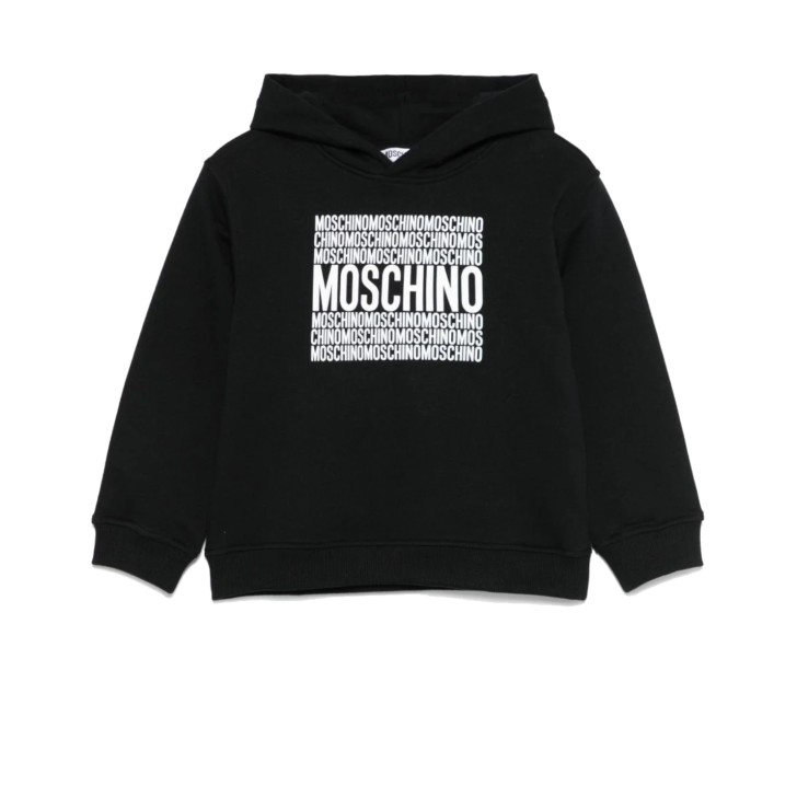 MOSCHINO FELPA CON CAPPUCCIO IN COTONE BLACK UNISEX CON LOGO LETTERING WHITE