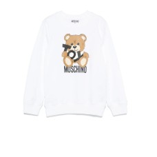 MOSCHINO FELPA A GIROCOLLO IN COTONE WHITE CON LOGO LETTERING BLACK E TEDDY BEAR	