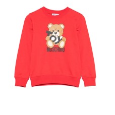 MOSCHINO FELPA A GIROCOLLO IN COTONE RED CON LOGO LETTERING BLACK E TEDDY BEAR 