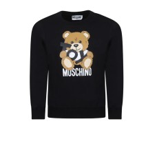 MOSCHINO FELPA A GIROCOLLO IN COTONE BLACK CON LOGO LETTERING WHITE E TEDDY BEAR	