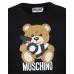 MOSCHINO FELPA A GIROCOLLO IN COTONE BLACK CON LOGO LETTERING WHITE E TEDDY BEAR	