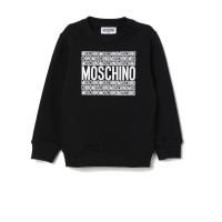 MOSCHINO FELPA A GIROCOLLO UNISEX IN COTONE BLACK CON LOGO LETTERING WHITE