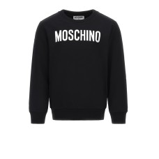 MOSCHINO FELPA A GIROCOLLO IN COTONE BLACK UNISEX CON LOGO LETTERING WHITE