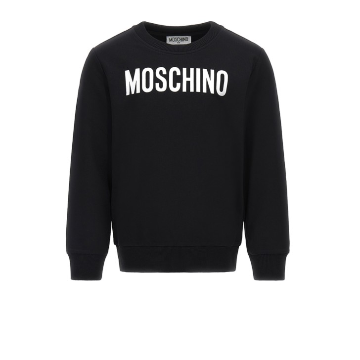 MOSCHINO FELPA A GIROCOLLO IN COTONE BLACK UNISEX CON LOGO LETTERING WHITE