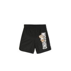 Moschino BOXER DA MARE IN NYLON NERO CON LOGO LETTERING E TEDDY