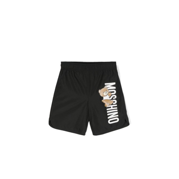 Moschino BOXER DA MARE IN NYLON NERO CON LOGO LETTERING E TEDDY