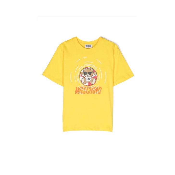 Moschino MAXI T-SHIRT GIALLA A MANICA CORTA IN COTONE CON LOGO LETTERING E TEDDY BEAR