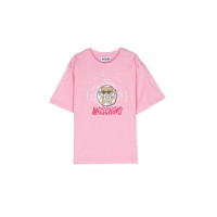 Moschino MAXI T-SHIRT ROSA A MANICA CORTA IN COTONE CON LOGO LETTERING E TEDDY BEAR 