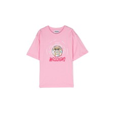 Moschino MAXI T-SHIRT ROSA A MANICA CORTA IN COTONE CON LOGO LETTERING E TEDDY BEAR 