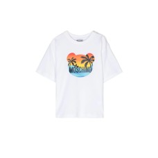 Moschino MAXI T-SHIRT A MANICA CORTA BIANCA IN COTONE CON STAMPA TEDDY MULTICOLORE