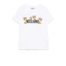 MOSCHINO T-SHIRT A MANICA CORTA IN COTONE UNISEX WHITE CON LOGO LETTERING BLACK E TEDDY BEAR