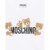 MOSCHINO T-SHIRT A MANICA CORTA IN COTONE UNISEX WHITE CON LOGO LETTERING BLACK E TEDDY BEAR