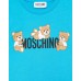 MOSCHINO T-SHIRT A MANICA CORTA IN COTONE UNISEX SKY BLUE CON LOGO LETTERING BLACK E TEDDY BEAR