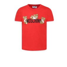 MOSCHINO T-SHIRT A MANICA CORTA IN COTONE UNISEX RED CON LOGO LETTERING BLACK E TEDDY BEAR	