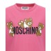 MOSCHINO T-SHIRT A MANICA CORTA IN COTONE UNISEX FUCSIA CON LOGO LETTERING BLACK E TEDDY BEAR