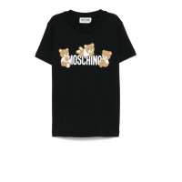 MOSCHINO T-SHIRT A MANICA CORTA IN COTONE UNISEX BLACK CON LOGO LETTERING WHITE E TEDDY BEAR