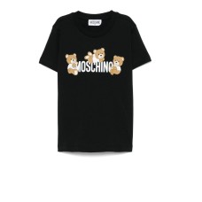 MOSCHINO T-SHIRT A MANICA CORTA IN COTONE UNISEX BLACK CON LOGO LETTERING WHITE E TEDDY BEAR