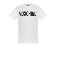 MOSCHINO T-SHIRT UNISEX IN COTONE A MANICA CORTA WHITE CON LOGO LETTERING BLACK 