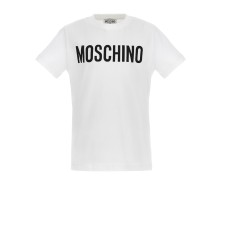 MOSCHINO T-SHIRT UNISEX IN COTONE A MANICA CORTA WHITE CON LOGO LETTERING BLACK 