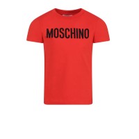 MOSCHINO T-SHIRT UNISEX IN COTONE A MANICA CORTA RED CON LOGO LETTERING BLACK