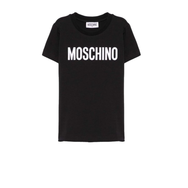 MOSCHINO T-SHIRT UNISEX IN COTONE A MANICA CORTA BLACK CON LOGO LETTERING WHITE