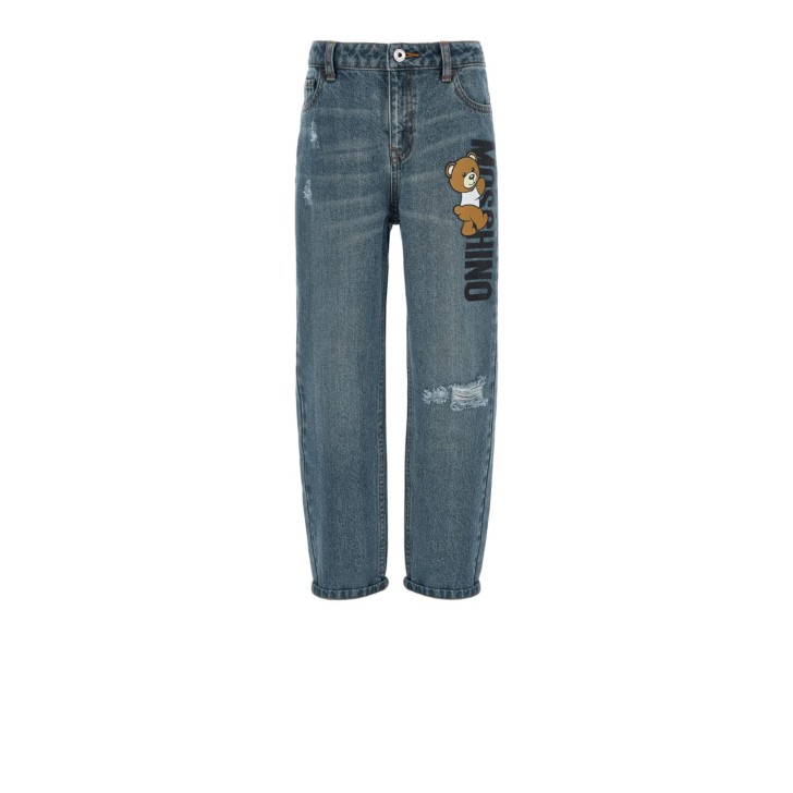Moschino JEANS DENIM BLU CINQUE TASCHE CON LOGO LETTERING E TEDDY
