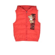 Moschino GILET ROSSO IMBOTTITO CON  STAMPA TEDDY BEAR E LOGO LETTERING