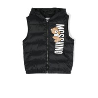 Moschino GILET NERO IMBOTTITO CON  STAMPA TEDDY BEAR E LOGO LETTERING