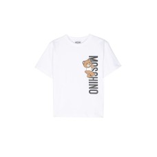 Moschino MAXI T-SHIRT BIANCA A MANICA CORTA IN COTONE CON LOGO LETTERING E TEDDY BEAR