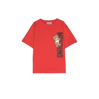 Moschino MAXI T-SHIRT ROSSA A MANICA CORTA IN COTONE CON LOGO LETTERING E TEDDY BEAR