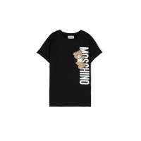 Moschino MAXI T-SHIRT NERA A MANICA CORTA IN COTONE CON LOGO LETTERING E TEDDY BEAR