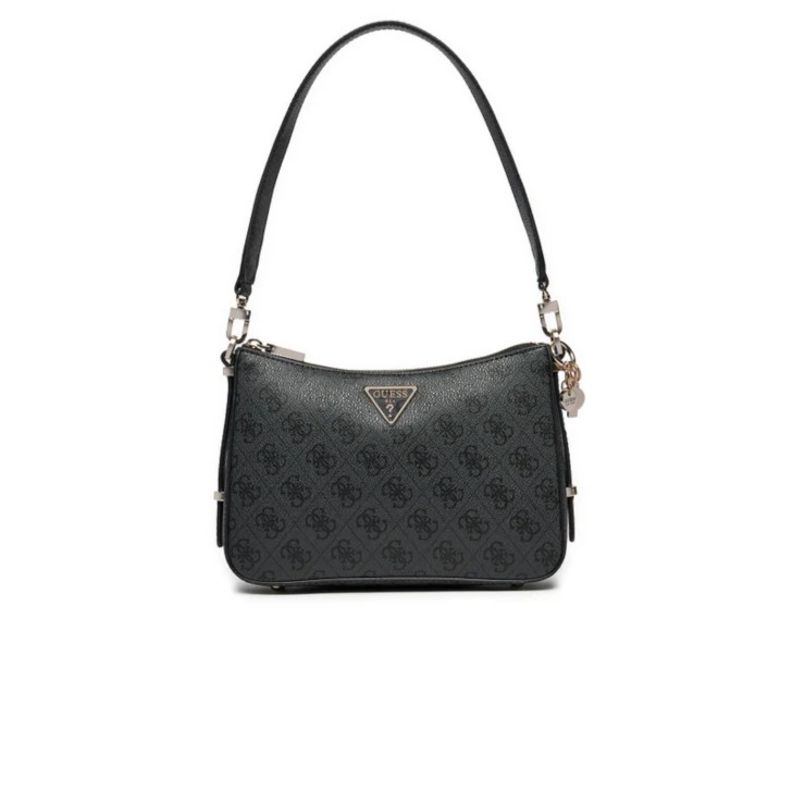 GUESS ECO ERICA BORSA A SPALLA NERA CON LOGO ALL-OVER 