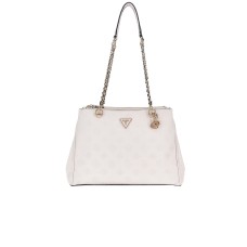 GUESS BORSA A SPALLA CRESIDIA BIANCA CON LOGO ALL-OVER PEONY E "4G"